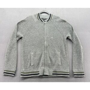 Express Sweater Mens Full Zip Ribbed Bomber Gray Striped Trim XL Raglan Sleeve